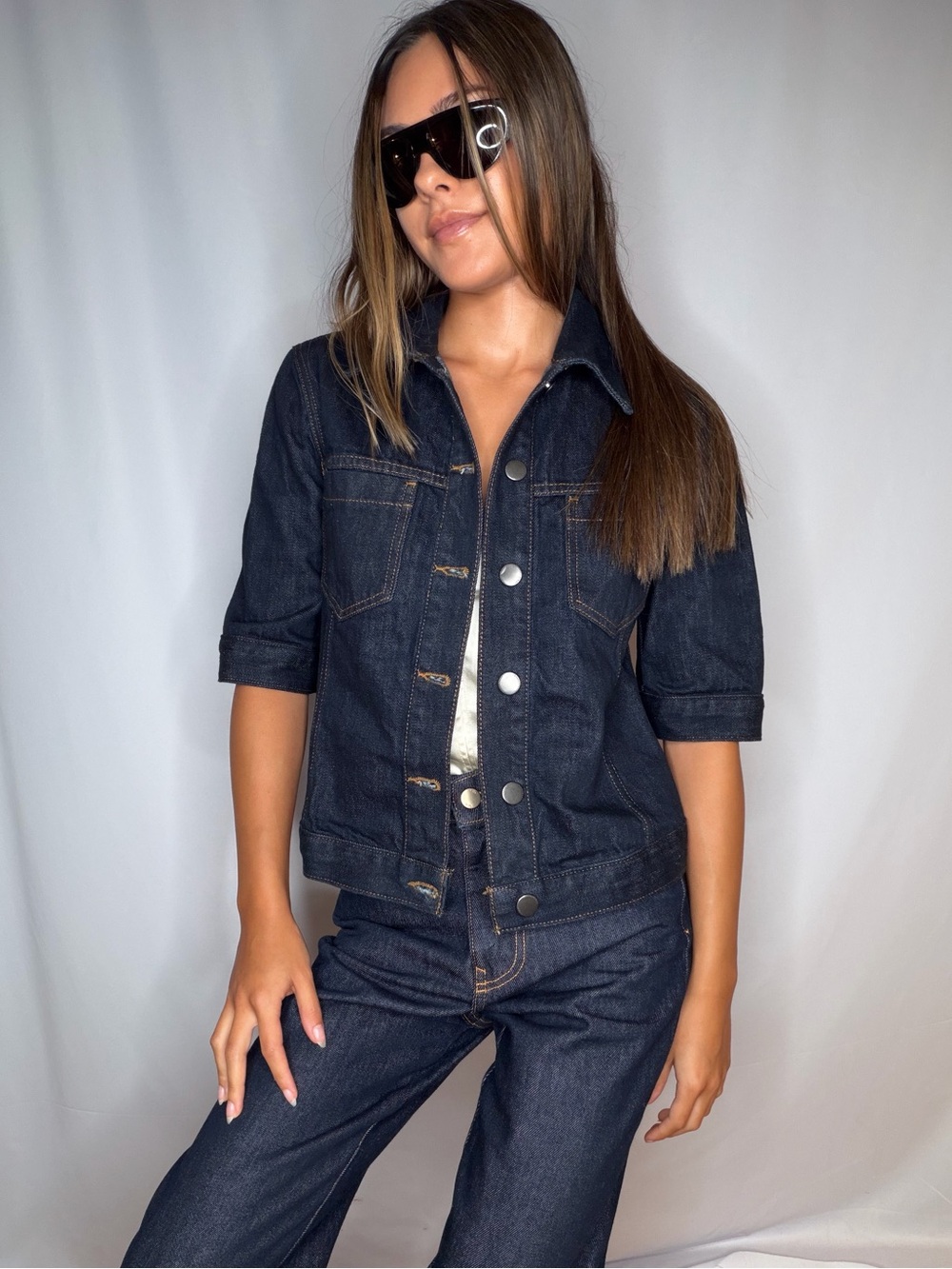 Zara Dark Indigo Denim Jacket & Wide-Leg Jeans set